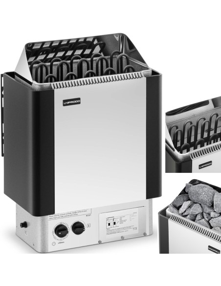 Elektrinė pirties krosnelė su įmontuotu valdymu 9-13 m3 iki 110C 400 V 9 kW sidabrinė-juoda Elektrinė pirties krosnelė su įmontuotu valdymu 9-13 m3 iki 110C 400 V 9 kW sidabrinė-juoda