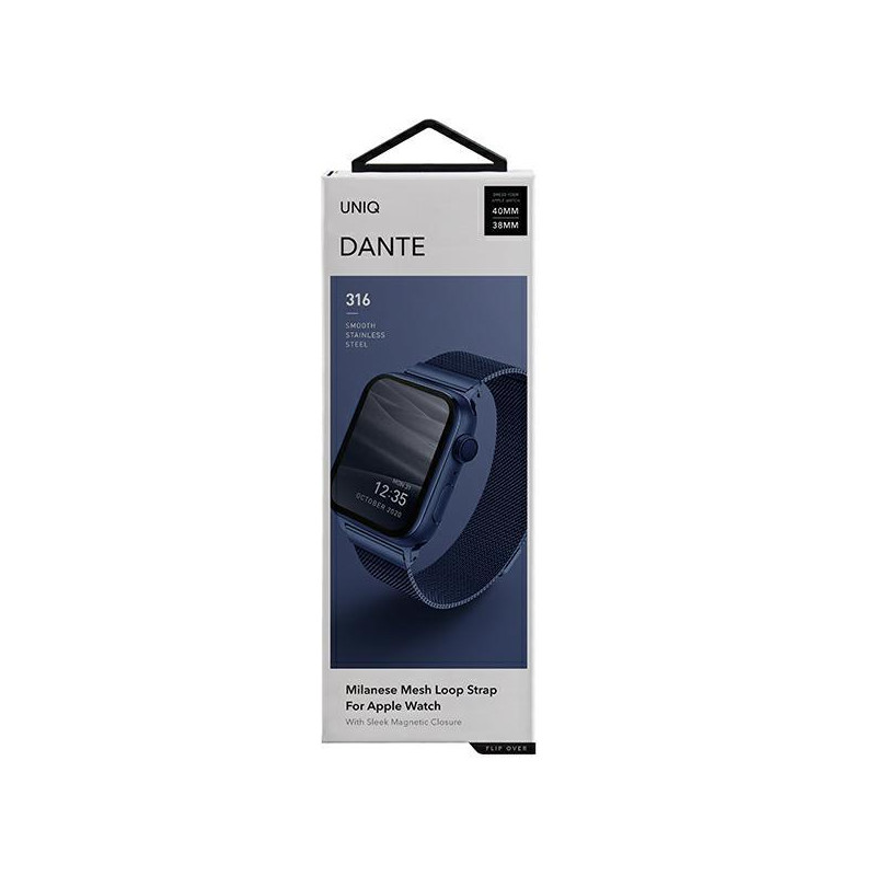 Uniq Dante nerūdijančio plieno dirželis, skirtas Apple Watch 1/ 2/ 3/ 4/ 5/ 6/ 7/ 8/ SE/ SE2 38/ 40/ 41mm – mėlynas