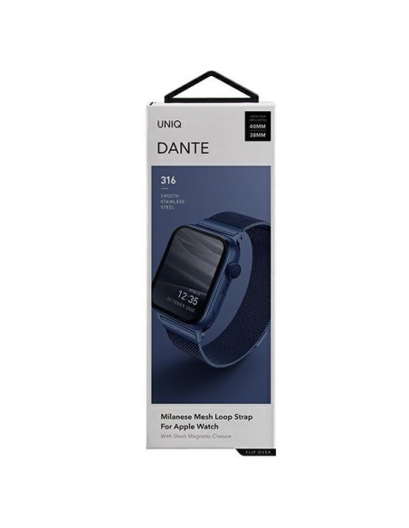 Uniq Dante nerūdijančio plieno dirželis, skirtas Apple Watch 1/ 2/ 3/ 4/ 5/ 6/ 7/ 8/ SE/ SE2 38/ 40/ 41mm – mėlynas