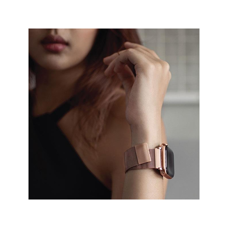Uniq Dante nerūdijančio plieno dirželis, skirtas Apple Watch 1/ 2/ 3/ 4/ 5/ 6/ 7/ 8/ SE/ SE2 38/ 40/ 41mm – rožinis auks...