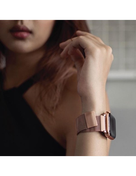 Uniq Dante nerūdijančio plieno dirželis, skirtas Apple Watch 1/ 2/ 3/ 4/ 5/ 6/ 7/ 8/ SE/ SE2 38/ 40/ 41mm – rožinis auks...