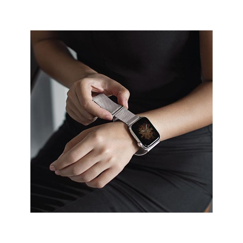 Uniq Dante nerūdijančio plieno dirželis, skirtas Apple Watch 1/ 2/ 3/ 4/ 5/ 6/ 7/ 8/ SE/ SE2 38/ 40/ 41mm – rožinis auks...