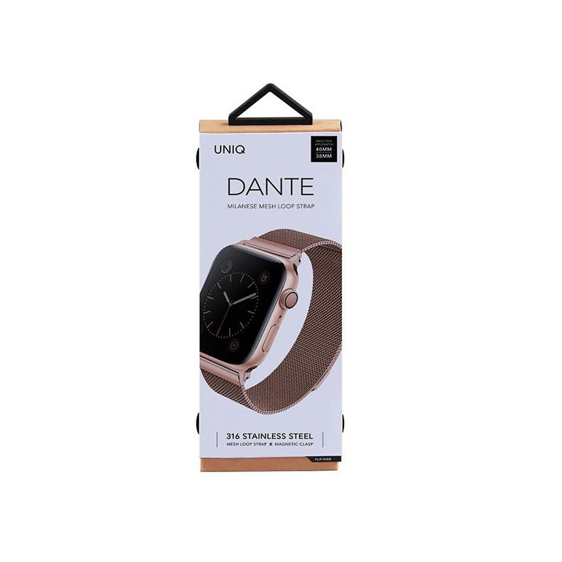 Uniq Dante nerūdijančio plieno dirželis, skirtas Apple Watch 1/ 2/ 3/ 4/ 5/ 6/ 7/ 8/ SE/ SE2 38/ 40/ 41mm – rožinis auks...