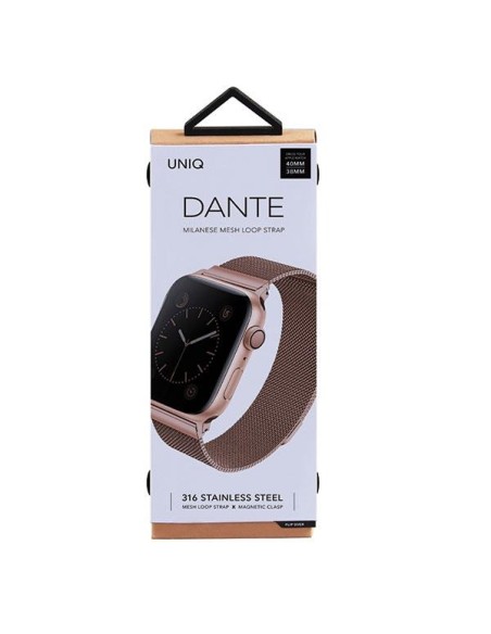 Uniq Dante nerūdijančio plieno dirželis, skirtas Apple Watch 1/ 2/ 3/ 4/ 5/ 6/ 7/ 8/ SE/ SE2 38/ 40/ 41mm – rožinis auks...