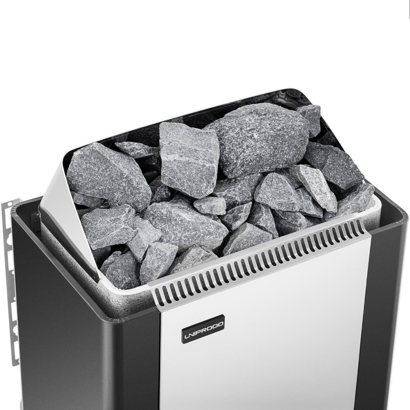 Elektrinė pirties krosnelė su įmontuotu valdymu 9-13 m3 iki 110C 400 V 9 kW sidabrinė-juoda