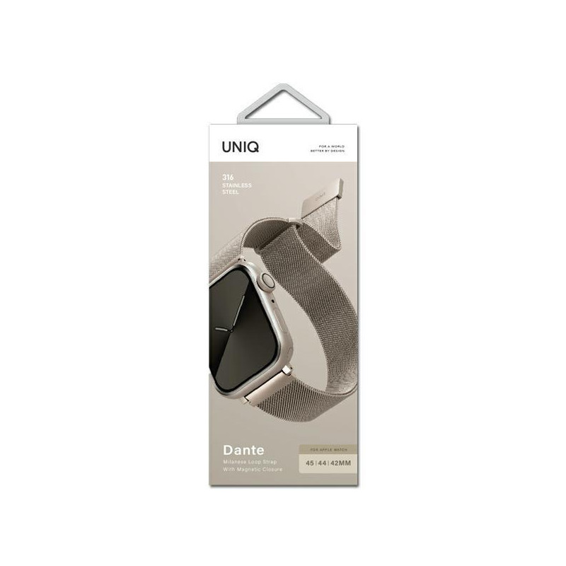 Uniq Dante nerūdijančio plieno dirželis, skirtas Apple Watch 1/ 2/ 3/ 4/ 5/ 6/ 7/ 8/ SE/ SE2 42/ 44/ 45mm – smėlio spalv...