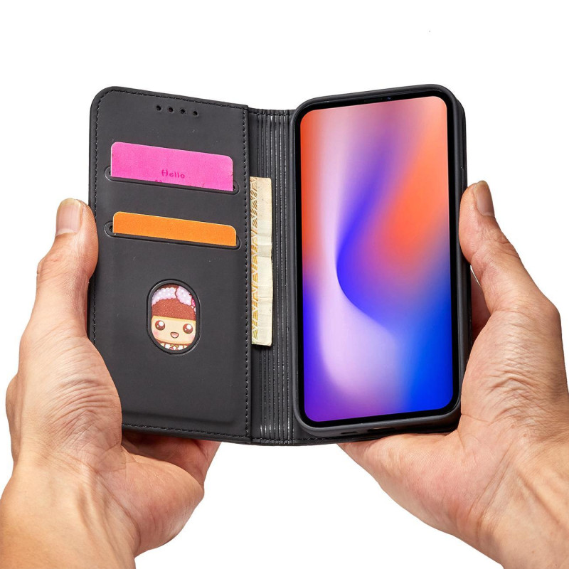 Magnetinis kortelės dėklas iPhone 12, dangtelis, kortelių piniginė, kortelių stovas, juodas