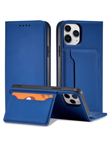 Magnetinis kortelės dėklas iPhone 12, dangtelis, kortelių piniginė, kortelių stovas, mėlynas