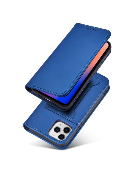 Magnetinis kortelės dėklas iPhone 12, dangtelis, kortelių piniginė, kortelių stovas, mėlynas