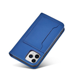 Magnetinis kortelės dėklas iPhone 12, dangtelis, kortelių piniginė, kortelių stovas, mėlynas