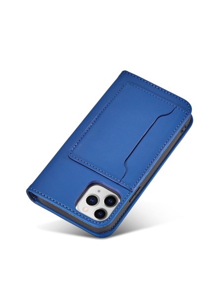 Magnetinis kortelės dėklas iPhone 12, dangtelis, kortelių piniginė, kortelių stovas, mėlynas