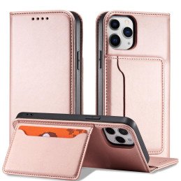 Magnetinis kortelės dėklas iPhone 12, dangtelis, kortelių piniginė, kortelių stovas, rožinė