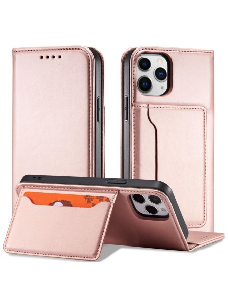 Magnetinis kortelės dėklas iPhone 12, dangtelis, kortelių piniginė, kortelių stovas, rožinė Magnetinis kortelės dėklas iPhone 12, dangtelis, kortelių piniginė, kortelių stovas, rožinė