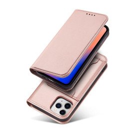 Magnetinis kortelės dėklas iPhone 12, dangtelis, kortelių piniginė, kortelių stovas, rožinė