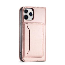 Magnetinis kortelės dėklas iPhone 12, dangtelis, kortelių piniginė, kortelių stovas, rožinė