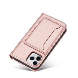 Magnetinis kortelės dėklas iPhone 12, dangtelis, kortelių piniginė, kortelių stovas, rožinė