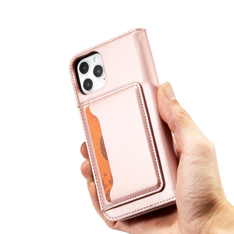 Magnetinis kortelės dėklas iPhone 12, dangtelis, kortelių piniginė, kortelių stovas, rožinė