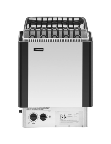 Elektrinė pirties krosnelė su įmontuotu valdymu 9-13 m3 iki 110C 400 V 9 kW sidabrinė-juoda Elektrinė pirties krosnelė su įmontuotu valdymu 9-13 m3 iki 110C 400 V 9 kW sidabrinė-juoda