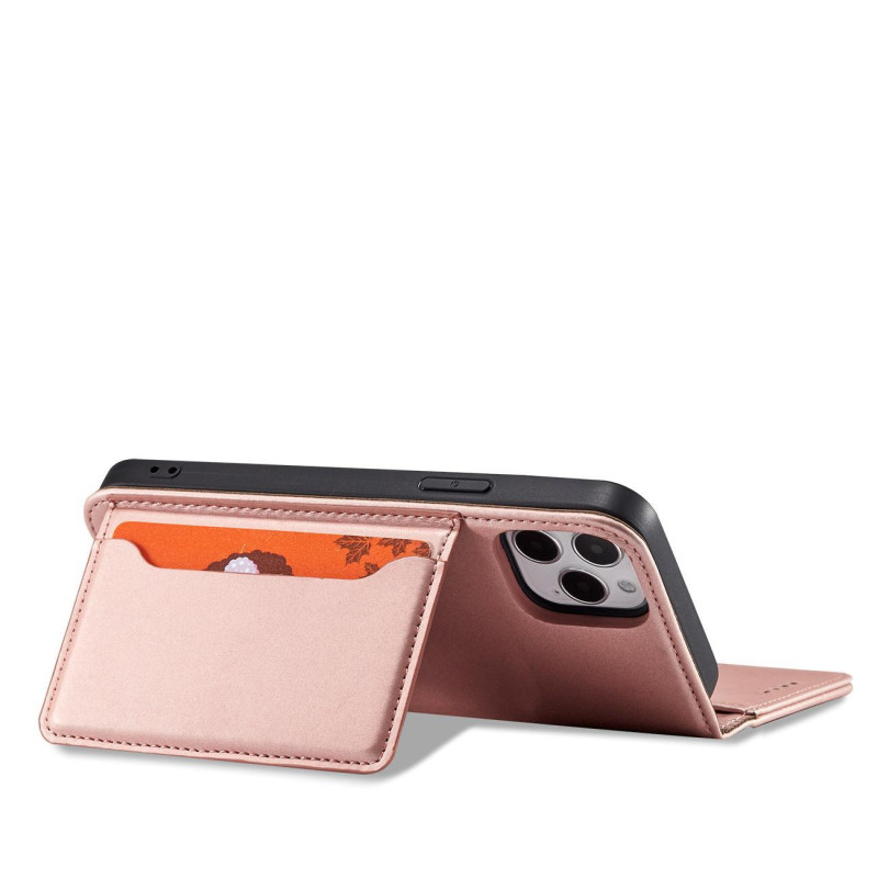 Magnetinis kortelės dėklas iPhone 12, dangtelis, kortelių piniginė, kortelių stovas, rožinė