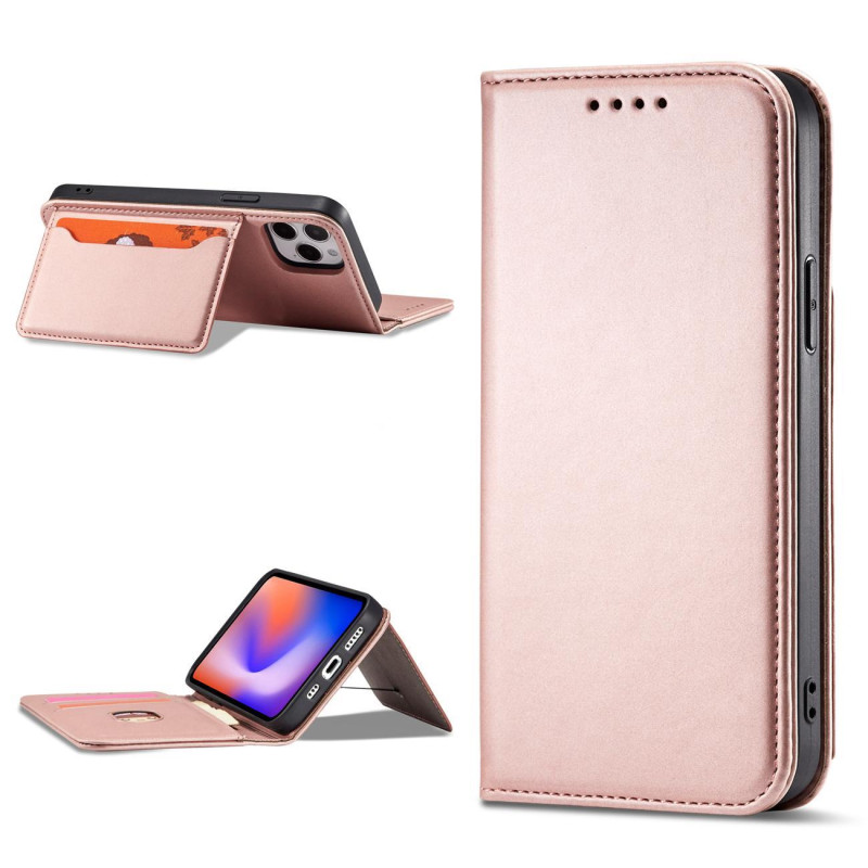 Magnetinis kortelės dėklas iPhone 12, dangtelis, kortelių piniginė, kortelių stovas, rožinė