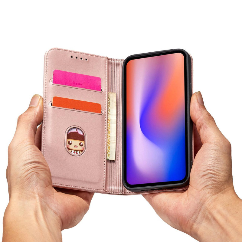 Magnetinis kortelės dėklas iPhone 12, dangtelis, kortelių piniginė, kortelių stovas, rožinė