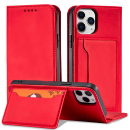 Magnetinis kortelės dėklas iPhone 12, dangtelis, kortelių piniginė, kortelių stovas, raudonas