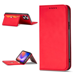 Magnetinis kortelės dėklas iPhone 12, dangtelis, kortelių piniginė, kortelių stovas, raudonas