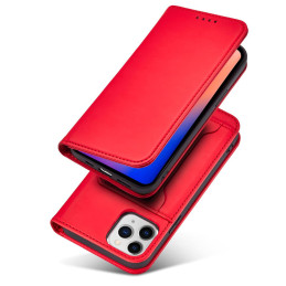 Magnetinis kortelės dėklas iPhone 12, dangtelis, kortelių piniginė, kortelių stovas, raudonas