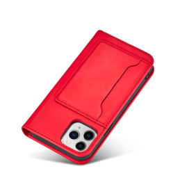 Magnetinis kortelės dėklas iPhone 12, dangtelis, kortelių piniginė, kortelių stovas, raudonas
