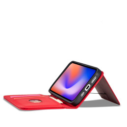 Magnetinis kortelės dėklas iPhone 12, dangtelis, kortelių piniginė, kortelių stovas, raudonas