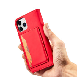 Magnetinis kortelės dėklas iPhone 12, dangtelis, kortelių piniginė, kortelių stovas, raudonas