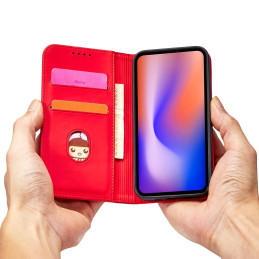 Magnetinis kortelės dėklas iPhone 12, dangtelis, kortelių piniginė, kortelių stovas, raudonas