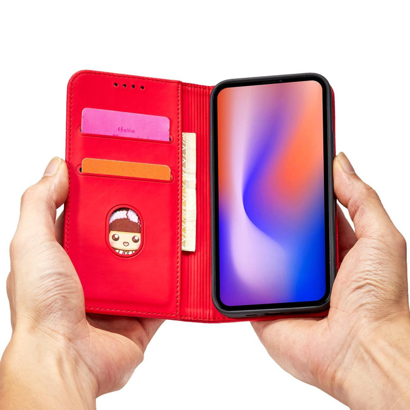 Magnetinis kortelės dėklas iPhone 12, dangtelis, kortelių piniginė, kortelių stovas, raudonas