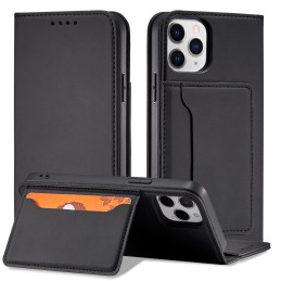 Magnetinis kortelės dėklas iPhone 12 Pro dangtelis, kortelių piniginė, kortelių stovas, juodas