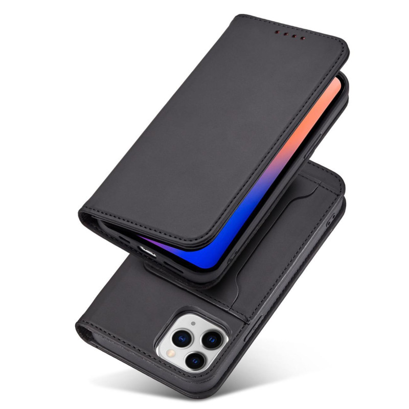 Magnetinis kortelės dėklas iPhone 12 Pro dangtelis, kortelių piniginė, kortelių stovas, juodas