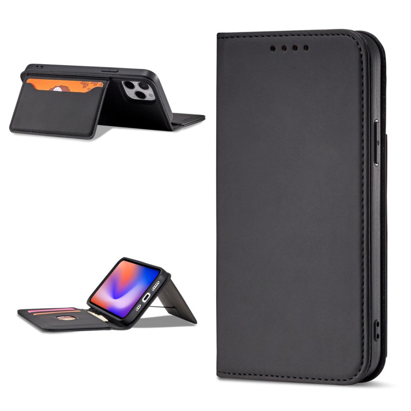 Magnetinis kortelės dėklas iPhone 12 Pro dangtelis, kortelių piniginė, kortelių stovas, juodas