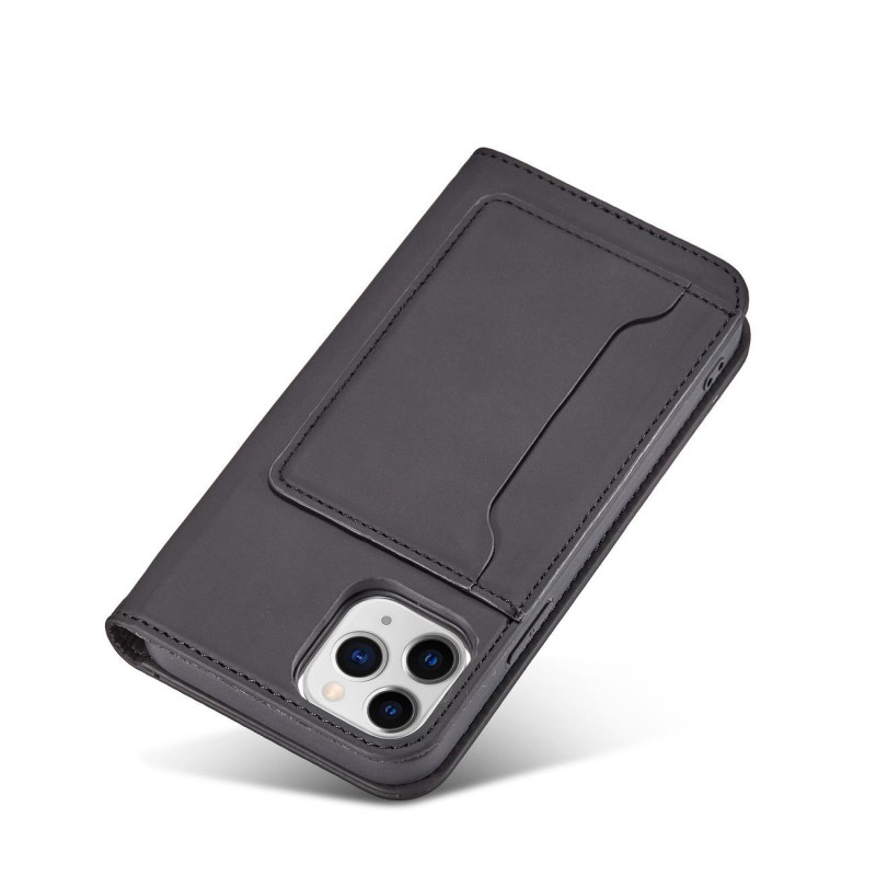 Magnetinis kortelės dėklas iPhone 12 Pro dangtelis, kortelių piniginė, kortelių stovas, juodas
