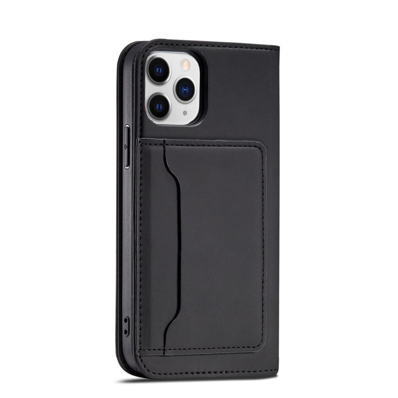 Magnetinis kortelės dėklas iPhone 12 Pro dangtelis, kortelių piniginė, kortelių stovas, juodas