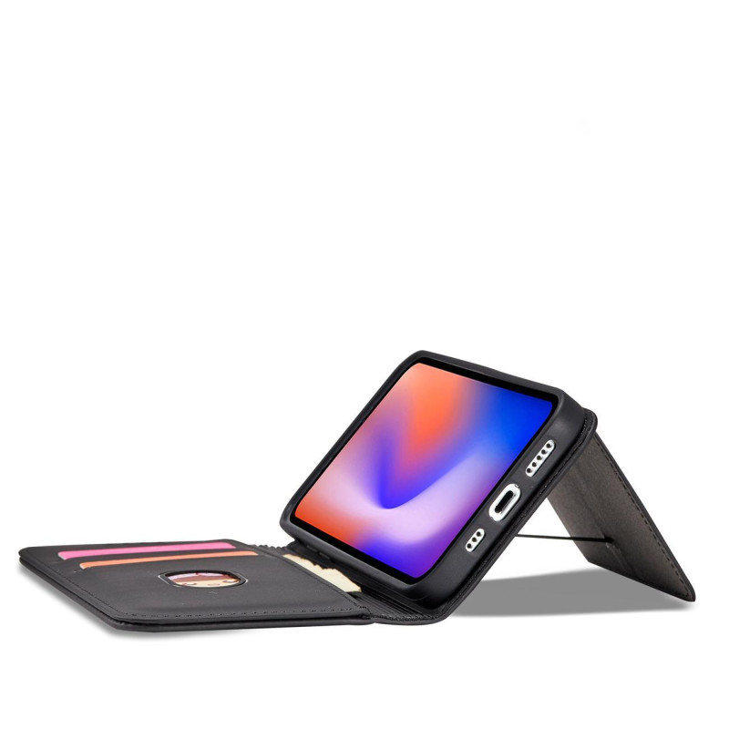 Magnetinis kortelės dėklas iPhone 12 Pro dangtelis, kortelių piniginė, kortelių stovas, juodas