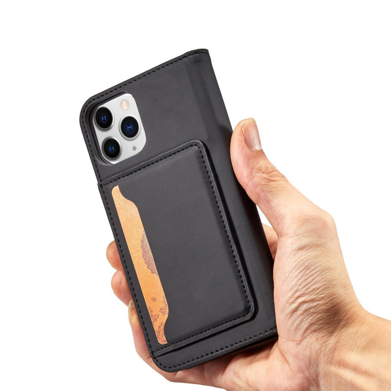 Magnetinis kortelės dėklas iPhone 12 Pro dangtelis, kortelių piniginė, kortelių stovas, juodas