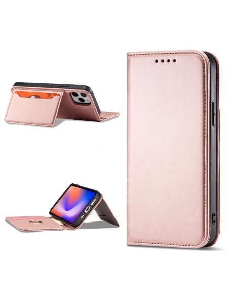 Magnetinis kortelės dėklas, skirtas iPhone 12 Pro, dangtelis, kortelių piniginė, kortelių stovas, rožinė