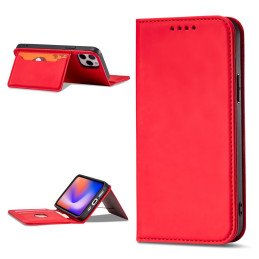 Magnetinis kortelės dėklas iPhone 12 Pro, dangtelis, kortelių piniginė, kortelių stovas, raudonas