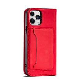 Magnetinis kortelės dėklas iPhone 12 Pro, dangtelis, kortelių piniginė, kortelių stovas, raudonas