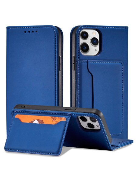 Magnetinės kortelės dėklas, skirtas iPhone 12 Pro Max, dangtelis, kortelių piniginė, kortelių stovas, mėlynas