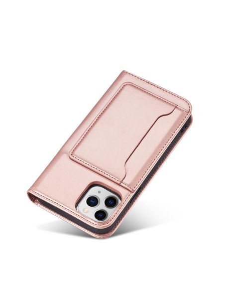 Magnetinis kortelės dėklas, skirtas iPhone 12 Pro Max, dangtelis, kortelių piniginė, kortelių stovas, rožinė