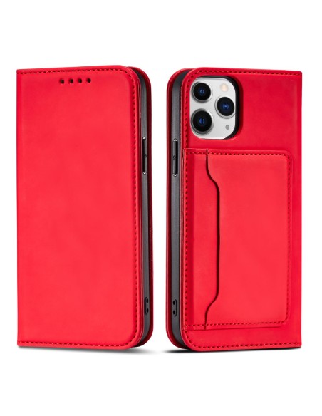 Magnetinės kortelės dėklas, skirtas iPhone 12 Pro Max, dangtelis, kortelių piniginė, kortelių stovas, raudonas