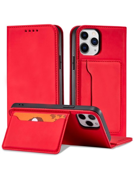 Magnetinės kortelės dėklas, skirtas iPhone 12 Pro Max, dangtelis, kortelių piniginė, kortelių stovas, raudonas