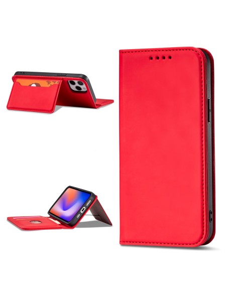 Magnetinės kortelės dėklas, skirtas iPhone 12 Pro Max, dangtelis, kortelių piniginė, kortelių stovas, raudonas