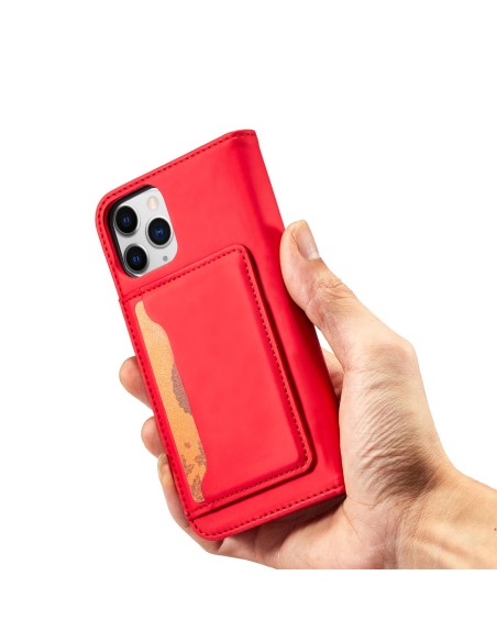 Magnetinės kortelės dėklas, skirtas iPhone 12 Pro Max, dangtelis, kortelių piniginė, kortelių stovas, raudonas
