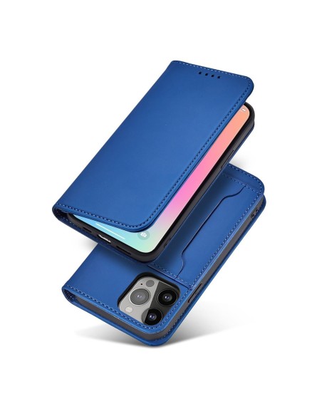 Magnetinis kortelės dėklas iPhone 13 Pro dangtelis, kortelių piniginė, kortelių stovas, mėlynas